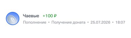 Донат +100 ₽, 25.07.2026, 18:07