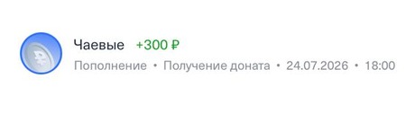 Донат +300 ₽, 24.07.2026, 18:00
